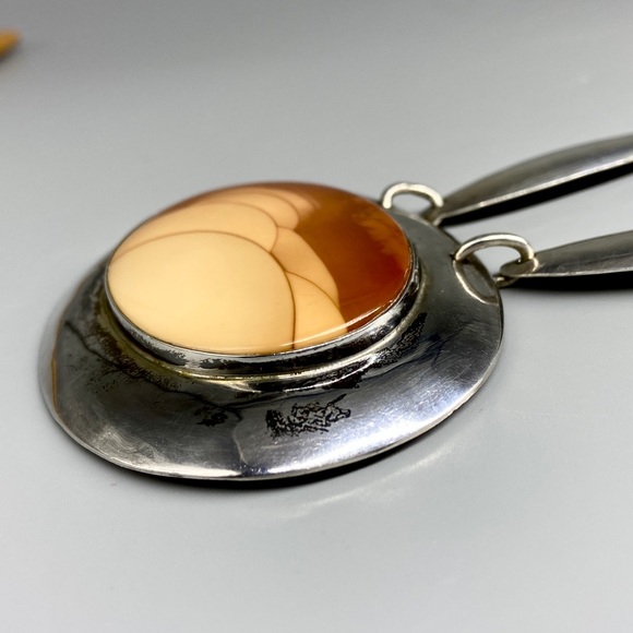 Vintage Sterling Silver & Bruneau Jasper Medallion Necklace - Picture 15 of 16